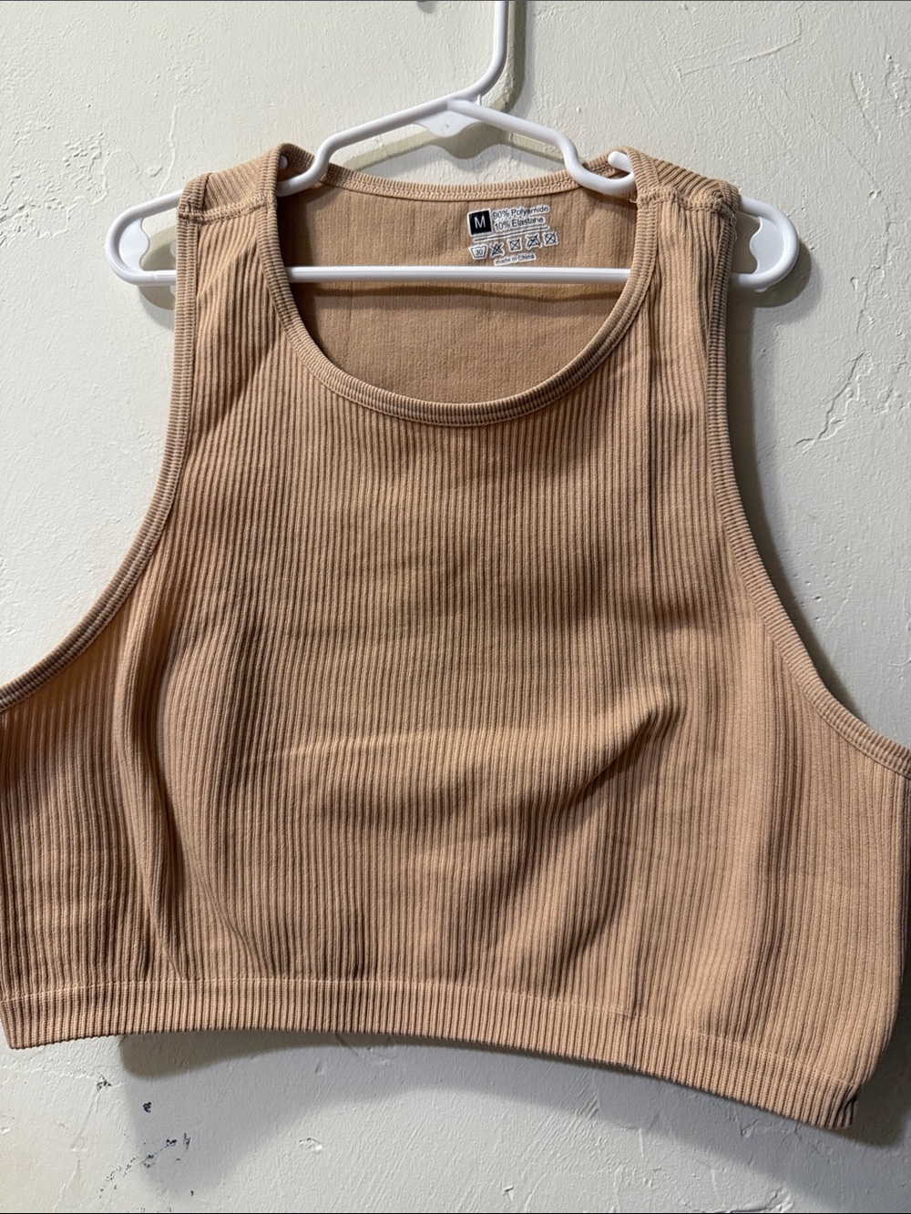 Ribbed Cropped Tank Top - Beige